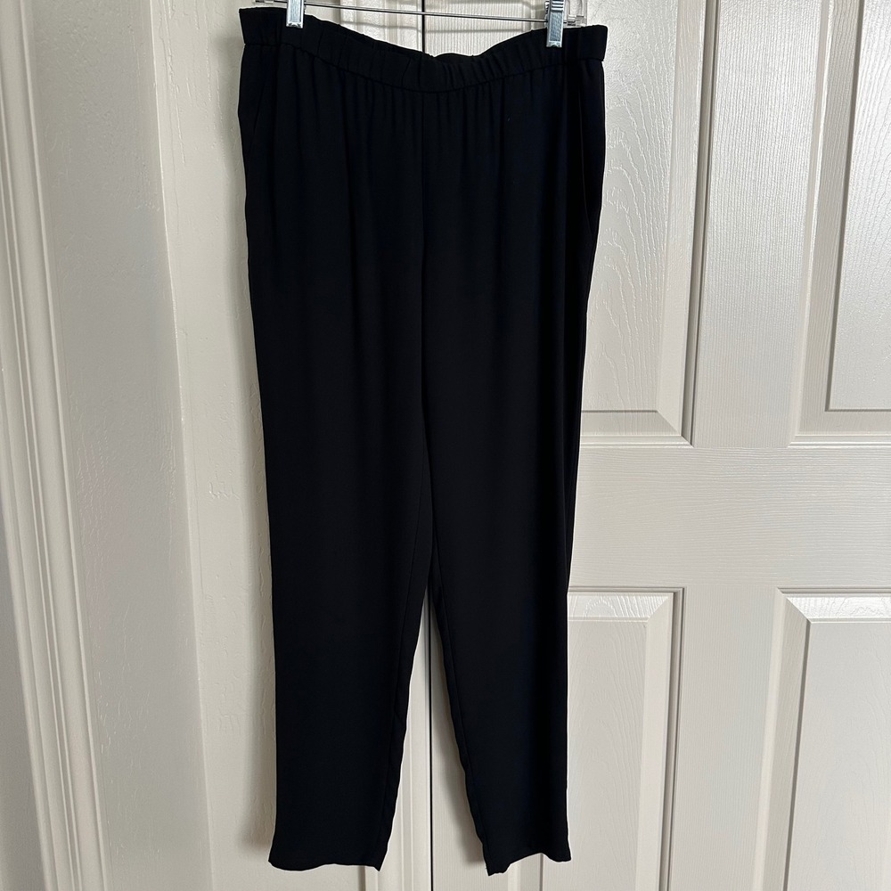 Eileen Fisher Black Washable Stretch Crepe Tapered Pants - Size Small